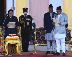 PM Dahal, deputy PMs and 4 ministers sworn in